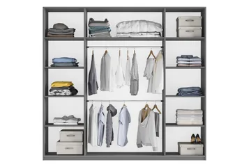 Rhodes Garderob 225x65x244 cm LED-belysning - Vit/Spegel - Förvaring - Klädförvaring - Garderob & garderobssystem