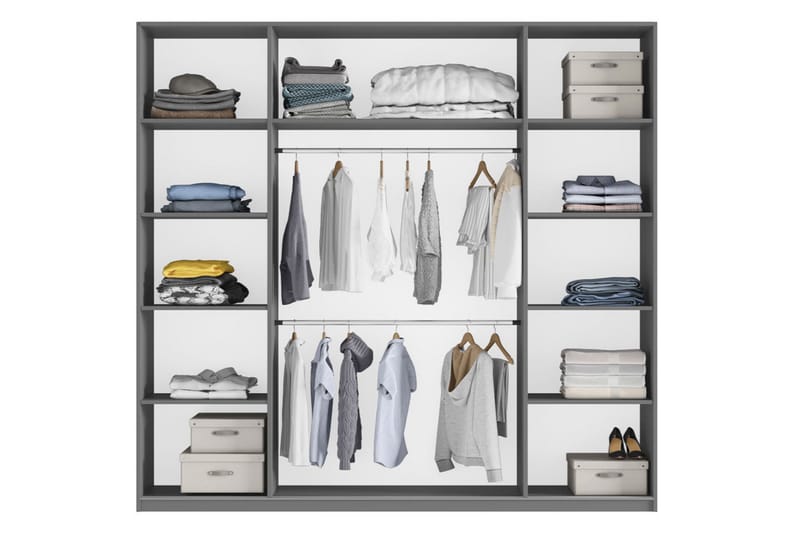 Rhodes Garderob 225x65x244 cm LED-belysning - Vit/Spegel - Förvaring - Klädförvaring - Garderob & garderobssystem