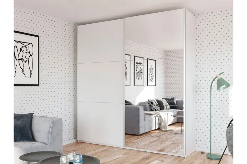 Rhodes Garderob 225x65x244 cm LED-belysning - Vit/Spegel - Förvaring - Klädförvaring - Garderob & garderobssystem