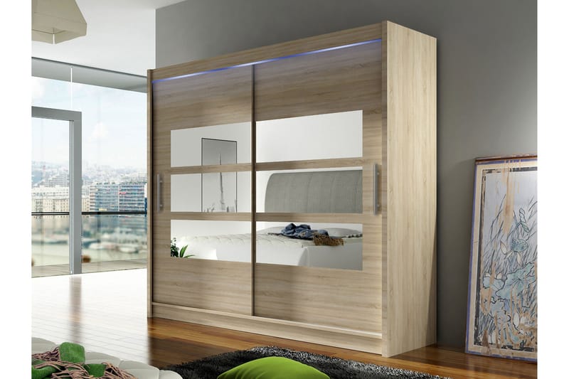 Rilievo Garderob m. Spegel 180x215 cm - Brun - Förvaring - Klädförvaring - Garderob & garderobssystem