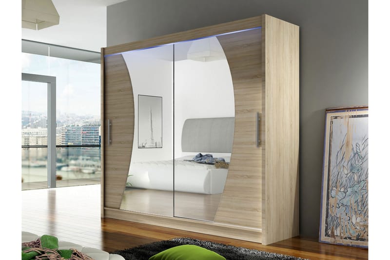 Rilievo Garderob m. Spegel 180x215 cm - Brun - Förvaring - Klädförvaring - Garderob & garderobssystem