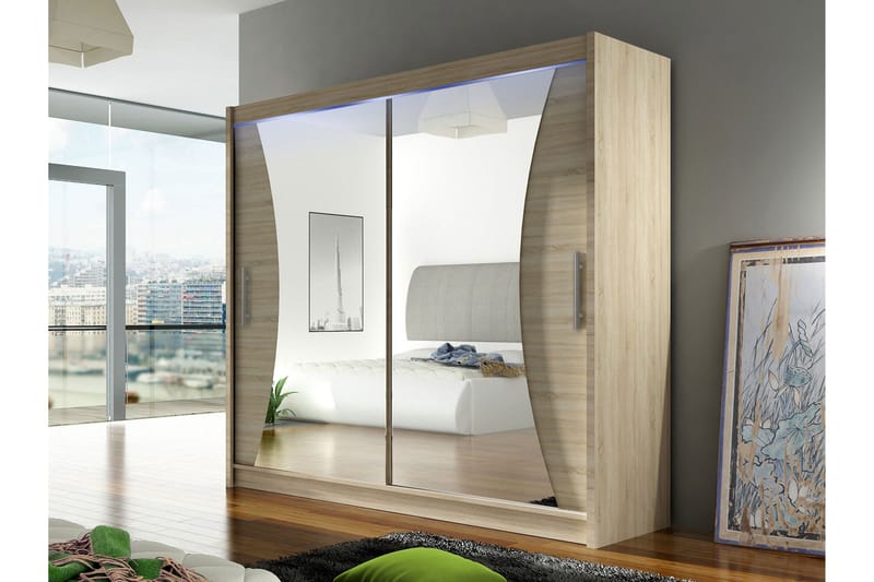 Rilievo Garderob m. Spegel 180x215 cm - Brun - Förvaring - Klädförvaring - Garderob & garderobssystem