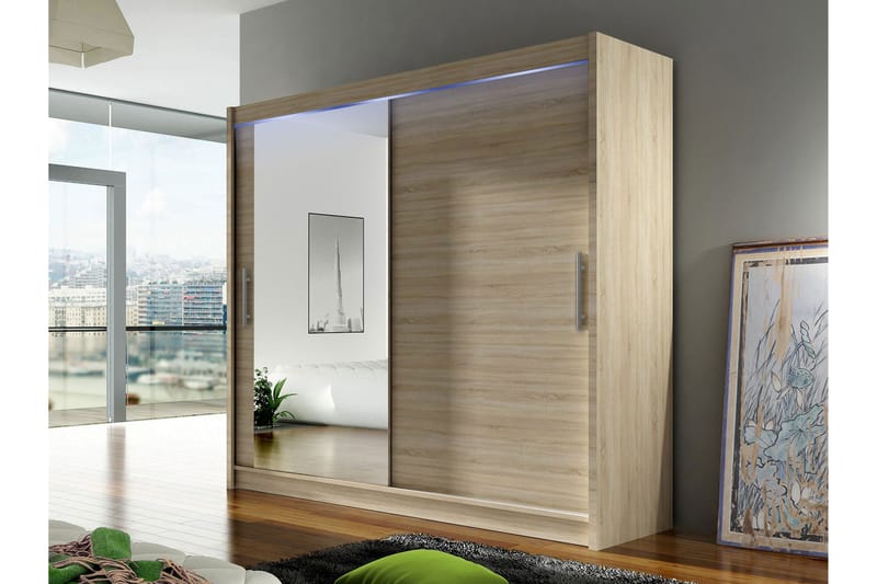 Rilievo Garderob m. Spegel 180x215 cm - Brun - Förvaring - Klädförvaring - Garderob & garderobssystem