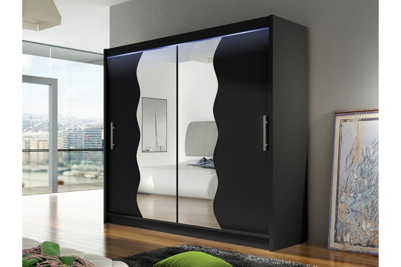 Rilievo Garderob m. Spegel 180x215 cm - Grå - Förvaring - Klädförvaring - Garderob & garderobssystem