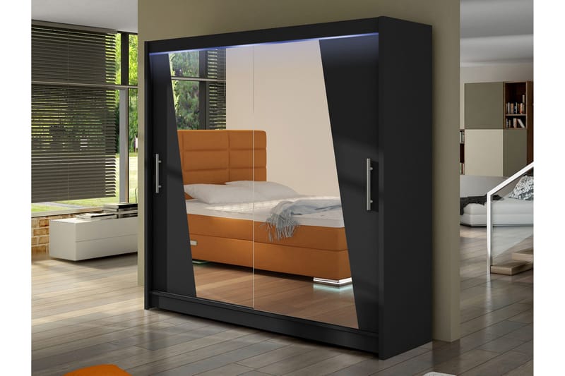 Rilievo Garderob m. Spegel 180x215 cm - Svart - Förvaring - Klädförvaring - Garderob & garderobssystem