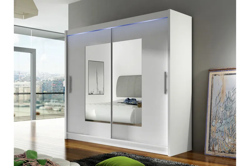 Rilievo Garderob m. Spegel 180x215 cm - Vit - Förvaring - Klädförvaring - Garderob & garderobssystem