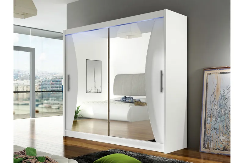 Rilievo Garderob m. Spegel 180x215 cm - Vit - Förvaring - Klädförvaring - Garderob & garderobssystem