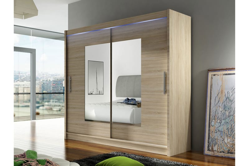 Rilievo Garderob m. Spegel 180x215 cm - Vit/Brun - Förvaring - Klädförvaring - Garderob & garderobssystem