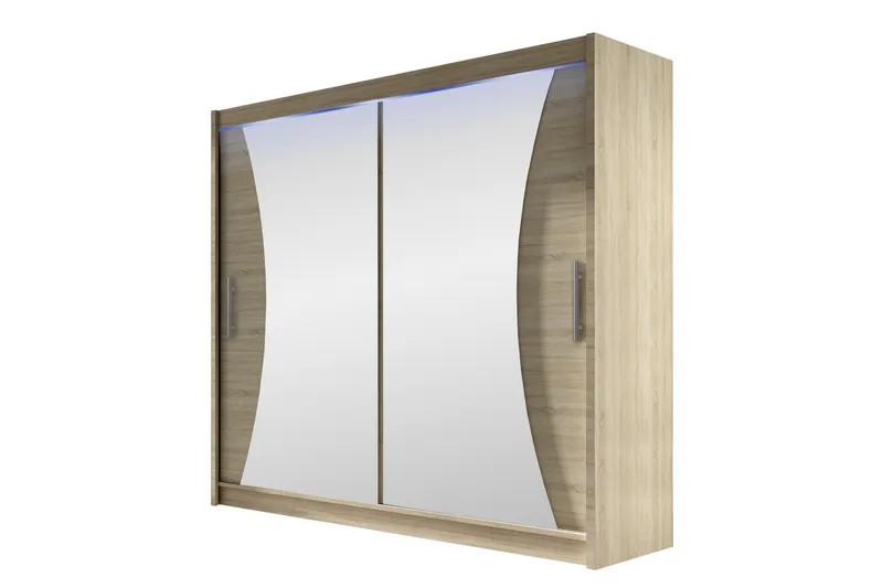 Rilievo Garderob med Spegel 180 cm i Ljust Trä, Beige