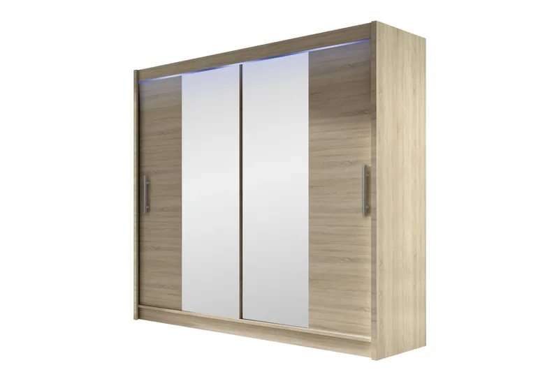 Rilievo Garderob med Spegel 180 cm i Ljust Trä, Beige