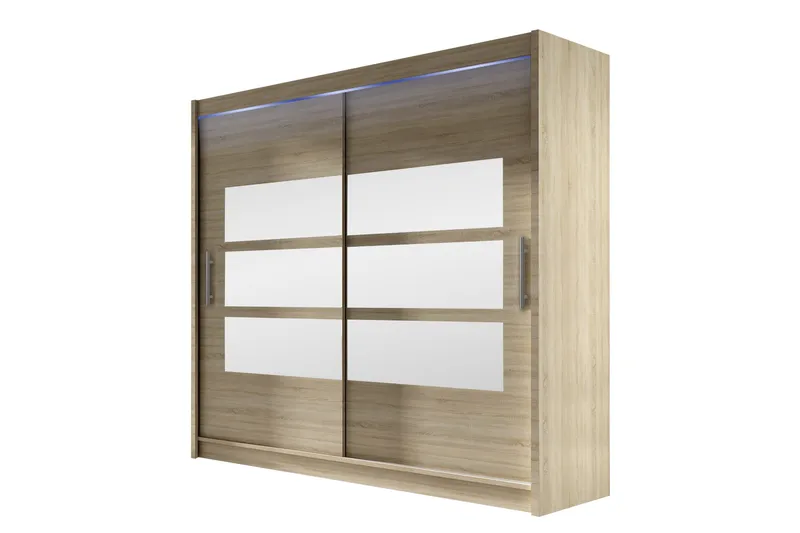 Rilievo Garderob med Spegel 180 cm i Ljust Trä, Beige