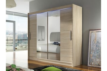 Rilievo Garderob med Spegel 180 cm i Ljust Trä - Beige - Förvaring - Klädförvaring - Garderob & garderobssystem