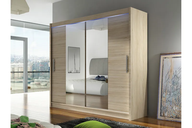 Rilievo Garderob med Spegel 180 cm i Ljust Trä - Beige - Förvaring - Klädförvaring - Garderob & garderobssystem