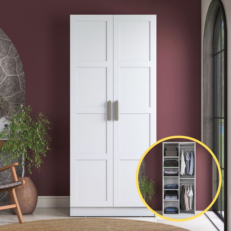 Sarnor Garderob 90x210x57,5 cm - Vit - Förvaring - Klädförvaring - Garderob & garderobssystem - Klädskåp & fristående garderob