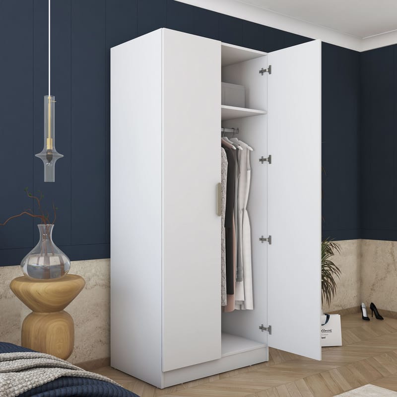Sarnor Garderob 90x210x57,5 cm - Vit - Förvaring - Klädförvaring - Garderob & garderobssystem - Klädskåp & fristående garderob
