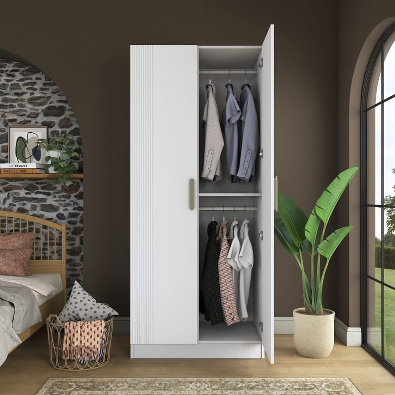 Sarnor Garderob 90x210x57,5 cm - Vit - Förvaring - Klädförvaring - Garderob & garderobssystem - Klädskåp & fristående garderob