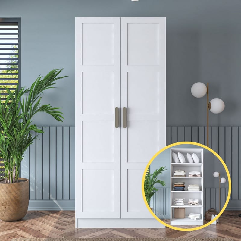 Sarnor Garderob 90x210x57,5 cm - Vit - Förvaring - Klädförvaring - Garderob & garderobssystem - Klädskåp & fristående garderob