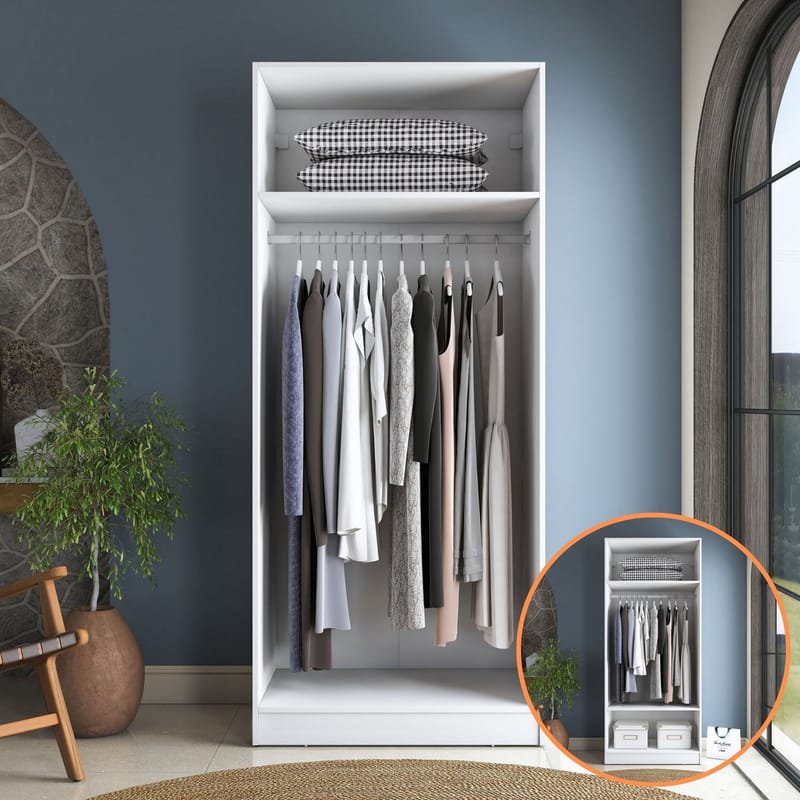 Sarnor Garderob 90x210x57,5 cm - Vit - Förvaring - Klädförvaring - Garderob & garderobssystem - Klädskåp & fristående garderob