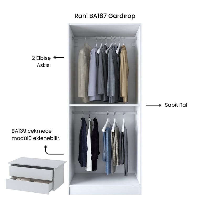 Sarnor Garderob 90x210x57,5 cm - Vit - Förvaring - Klädförvaring - Garderob & garderobssystem - Klädskåp & fristående garderob
