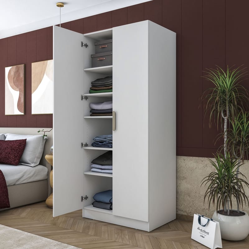 Sarnor Garderob 90x210x57,5 cm - Vit - Förvaring - Klädförvaring - Garderob & garderobssystem - Klädskåp & fristående garderob