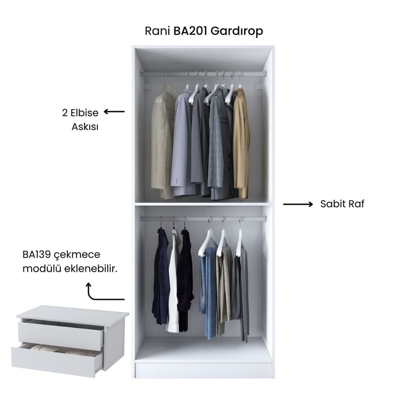 Sarnor Garderob 90x210x57,5 cm - Vit - Förvaring - Klädförvaring - Garderob & garderobssystem - Klädskåp & fristående garderob