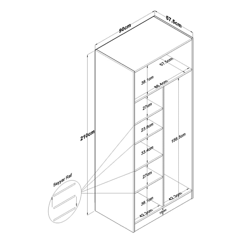 Sarnor Garderob 90x210x57,5 cm - Vit - Förvaring - Klädförvaring - Garderob & garderobssystem - Klädskåp & fristående garderob
