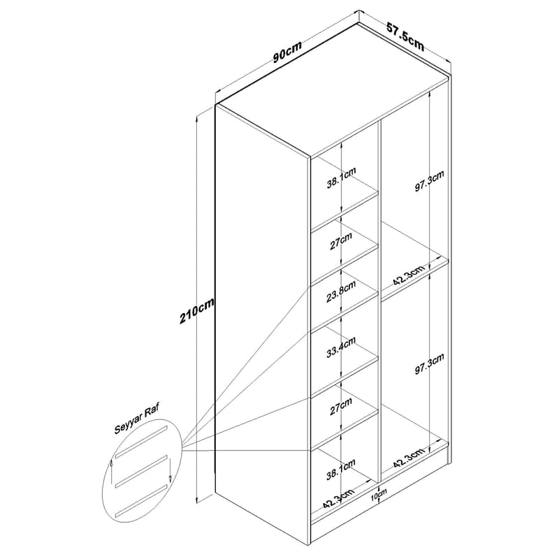 Sarnor Garderob 90x210x57,5 cm - Vit - Förvaring - Klädförvaring - Garderob & garderobssystem - Klädskåp & fristående garderob