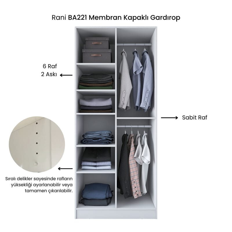 Sarnor Garderob 90x210x57,5 cm - Vit - Förvaring - Klädförvaring - Garderob & garderobssystem - Klädskåp & fristående garderob