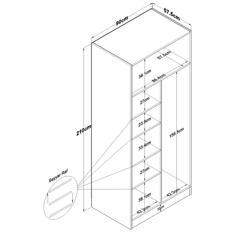 Sarnor Garderob 90x210x57,5 cm - Vit - Förvaring - Klädförvaring - Garderob & garderobssystem - Klädskåp & fristående garderob