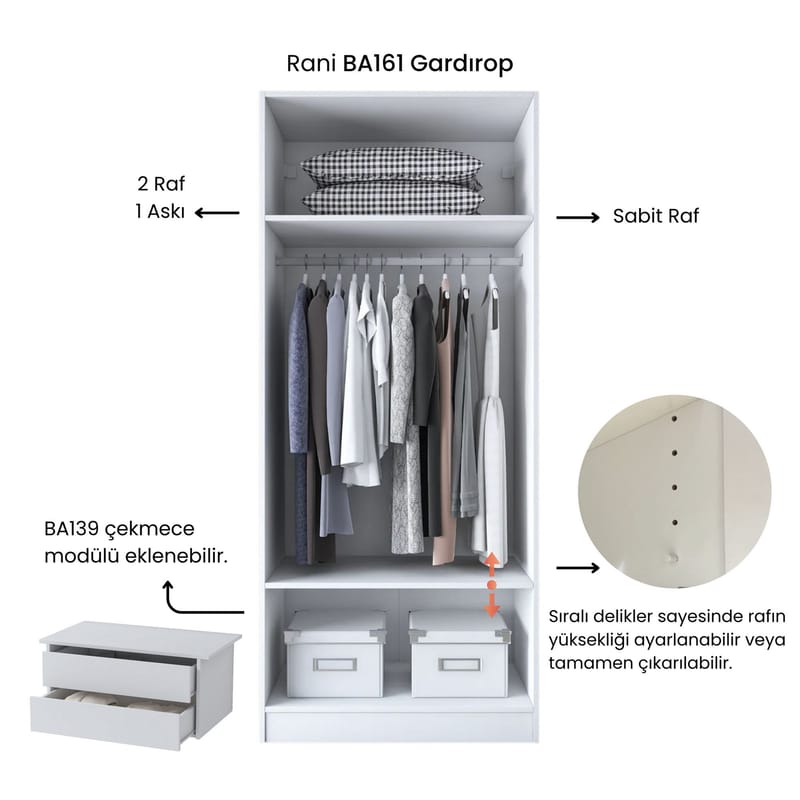 Sarnor Garderob 90x210x57,5 cm - Vit - Förvaring - Klädförvaring - Garderob & garderobssystem - Klädskåp & fristående garderob