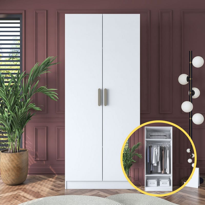 Sarnor Garderob 90x210x57,5 cm - Vit - Förvaring - Klädförvaring - Garderob & garderobssystem - Klädskåp & fristående garderob