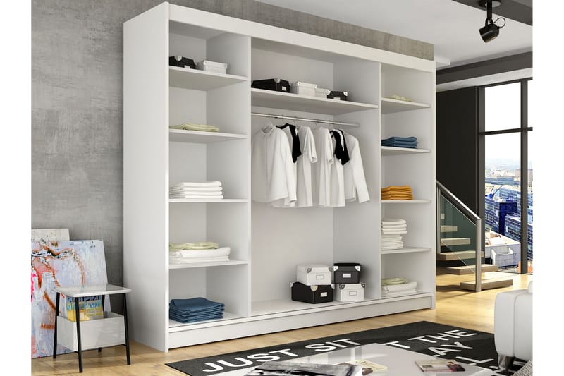 Sia Garderob med Spegel 250x215 cm - Beige - Förvaring - Klädförvaring - Garderob & garderobssystem