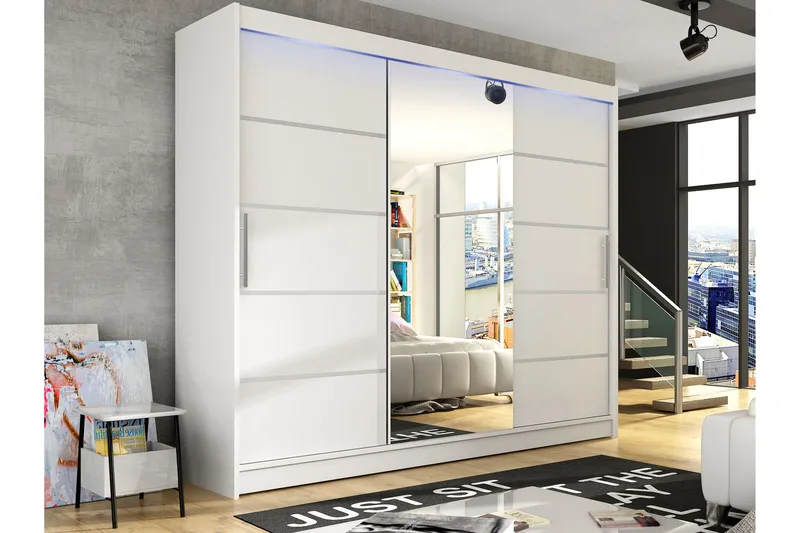 Sia Garderob med Spegel 250x215 cm - Vit - Förvaring - Klädförvaring - Garderob & garderobssystem