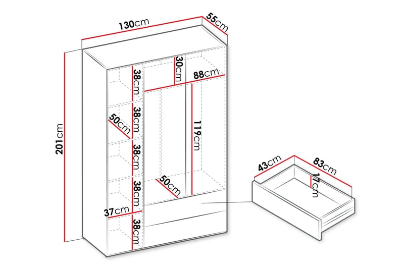 Sigmana Garderob 130x201 cm - Brun - Förvaring - Klädförvaring - Garderob & garderobssystem