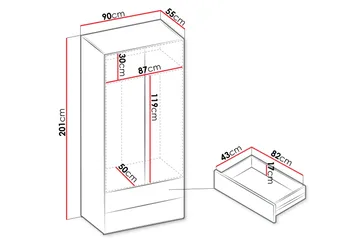 Sigmana Garderob 90x201 cm - Ljusgrå - Förvaring - Klädförvaring - Garderob & garderobssystem