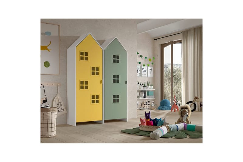 Skåp Casami Brygge 2-delad med 2 dörrar Gul/Grön - Gul/Grön - Förvaring - Klädförvaring - Garderob & garderobssystem - Klädskåp & fristående garderob