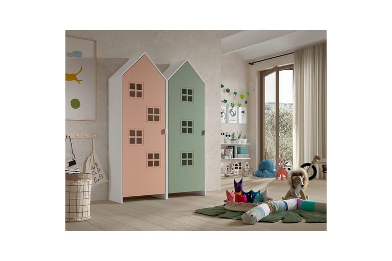 Skåp Casami Brygge 2-delad med 2 dörrar Rosa/Grön - Rosa/Grön - Förvaring - Klädförvaring - Garderob & garderobssystem - Klädskåp & fristående garderob