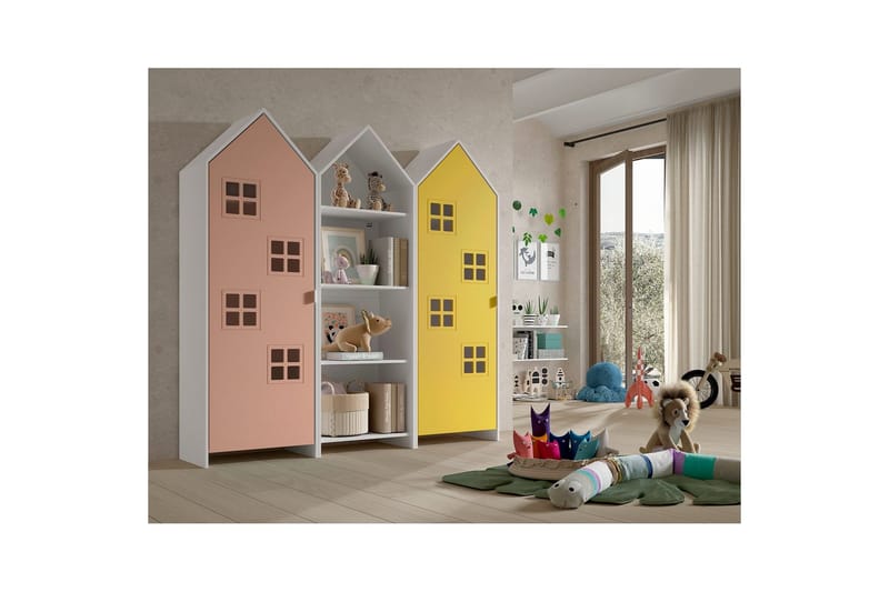 Skåp Casami Brygge 3-delad med 1 öppen enhet Rosa/Gul - Rosa/Gul - Förvaring - Klädförvaring - Garderob & garderobssystem - Klädskåp & fristående garderob