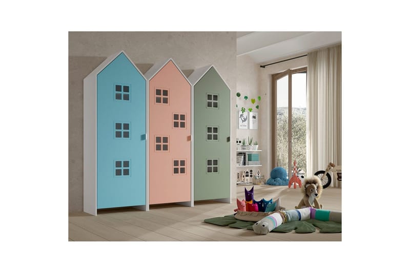 Skåp Casami Brygge 3-delad med 3 dörrar Rosa/Blå/Grön - Rosa/Blå/Grön - Förvaring - Klädförvaring - Garderob & garderobssystem - Klädskåp & fristående garderob