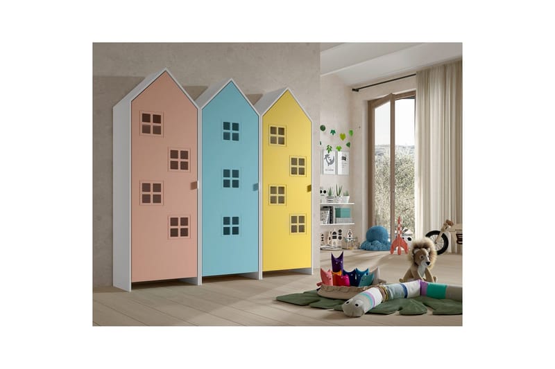 Skåp Casami Brygge 3-delad med 3 dörrar Rosa/Blå/Gul - Rosa/Blå/Gul - Förvaring - Klädförvaring - Garderob & garderobssystem - Klädskåp & fristående garderob