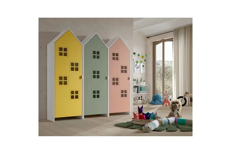 Skåp Casami Brygge 3-delad med 3 dörrar Rosa/Gul/Grön - Rosa/Gul/Grön - Förvaring - Klädförvaring - Garderob & garderobssystem - Klädskåp & fristående garderob