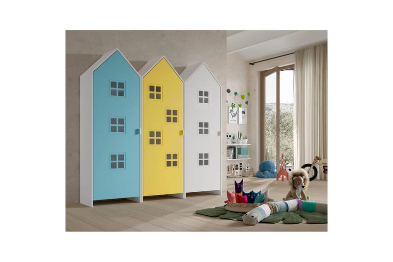 Skåp Casami Brygge 3-delad med 3 dörrar Vit/Blå/Gul - Vit/Blå/Gul - Förvaring - Klädförvaring - Garderob & garderobssystem - Klädskåp & fristående garderob