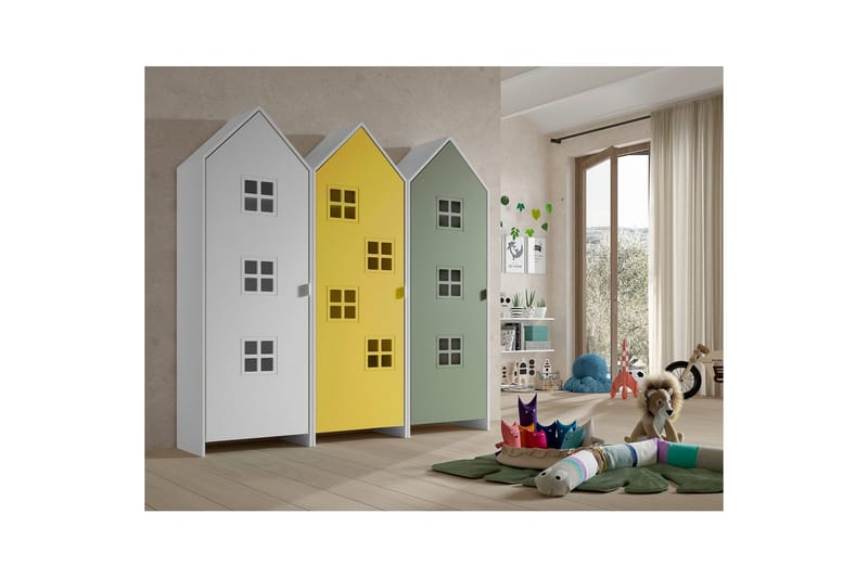 Skåp Casami Brygge 3-delad med 3 dörrar Vit/Gul/Grön - Vit/Gul/Grön - Förvaring - Klädförvaring - Garderob & garderobssystem - Klädskåp & fristående garderob