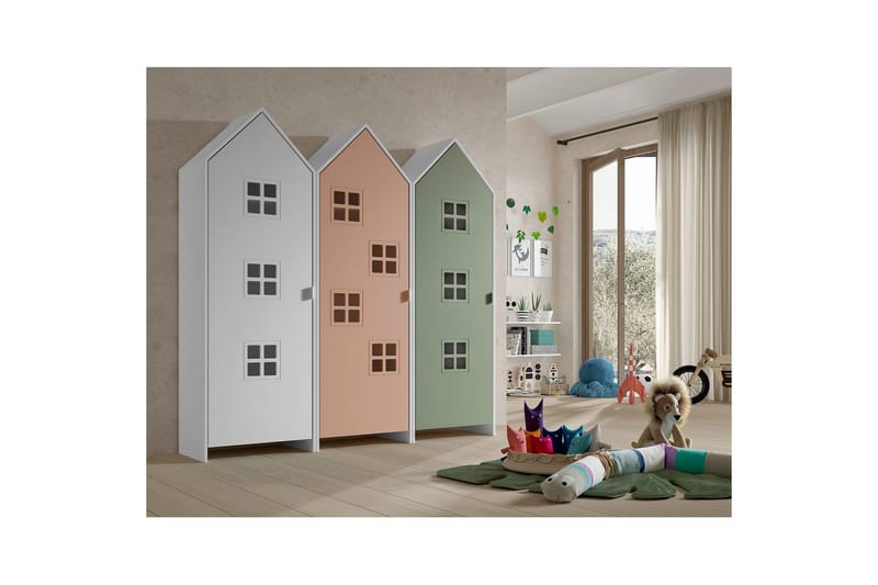 Skåp Casami Brygge 3-delad med 3 dörrar Vit/Rosa/Grön - Vit/Rosa/Grön - Förvaring - Klädförvaring - Garderob & garderobssystem - Klädskåp & fristående garderob