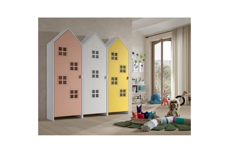 Skåp Casami Brygge 3-delad med 3 dörrar Vit/Rosa/Gul - Vit/Rosa/Gul - Förvaring - Klädförvaring - Garderob & garderobssystem - Klädskåp & fristående garderob