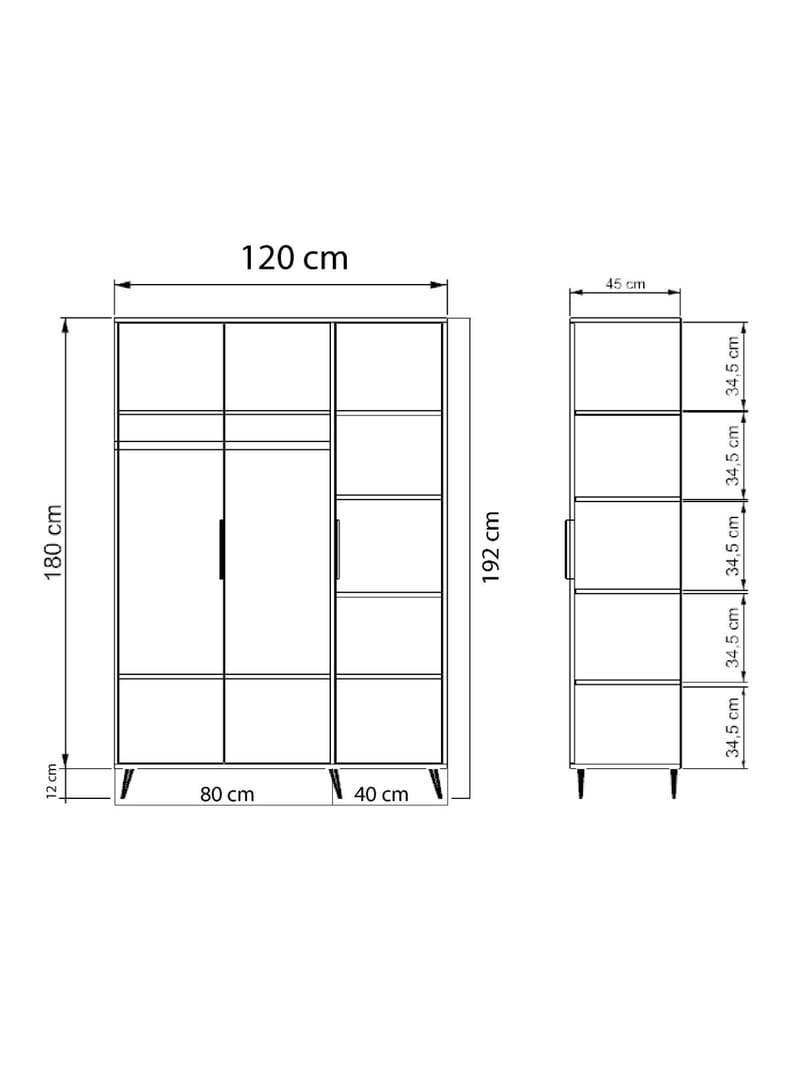 Sorav Garderob 120x192 cm - Ek / Antracit - Förvaring - Klädförvaring - Garderob & garderobssystem - Klädskåp & fristående garderob