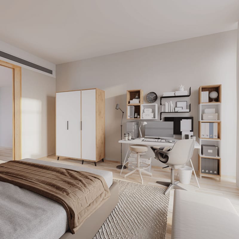 Sorav Garderob 120x192 cm - Ek / Vit - Förvaring - Klädförvaring - Garderob & garderobssystem - Klädskåp & fristående garderob