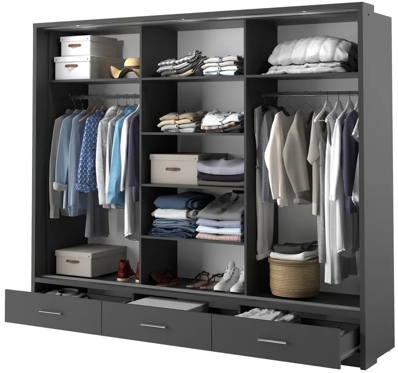 Svart garderob med inredning 250 cm - Svart - Förvaring - Klädförvaring - Garderob & garderobssystem