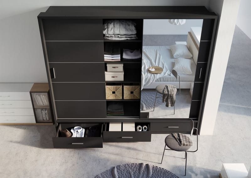 Svart garderob med inredning 250 cm - Svart - Förvaring - Klädförvaring - Garderob & garderobssystem