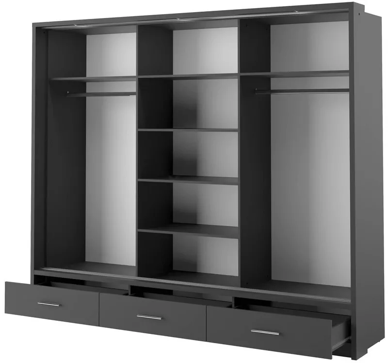 Svart garderob med inredning 250 cm, Svart